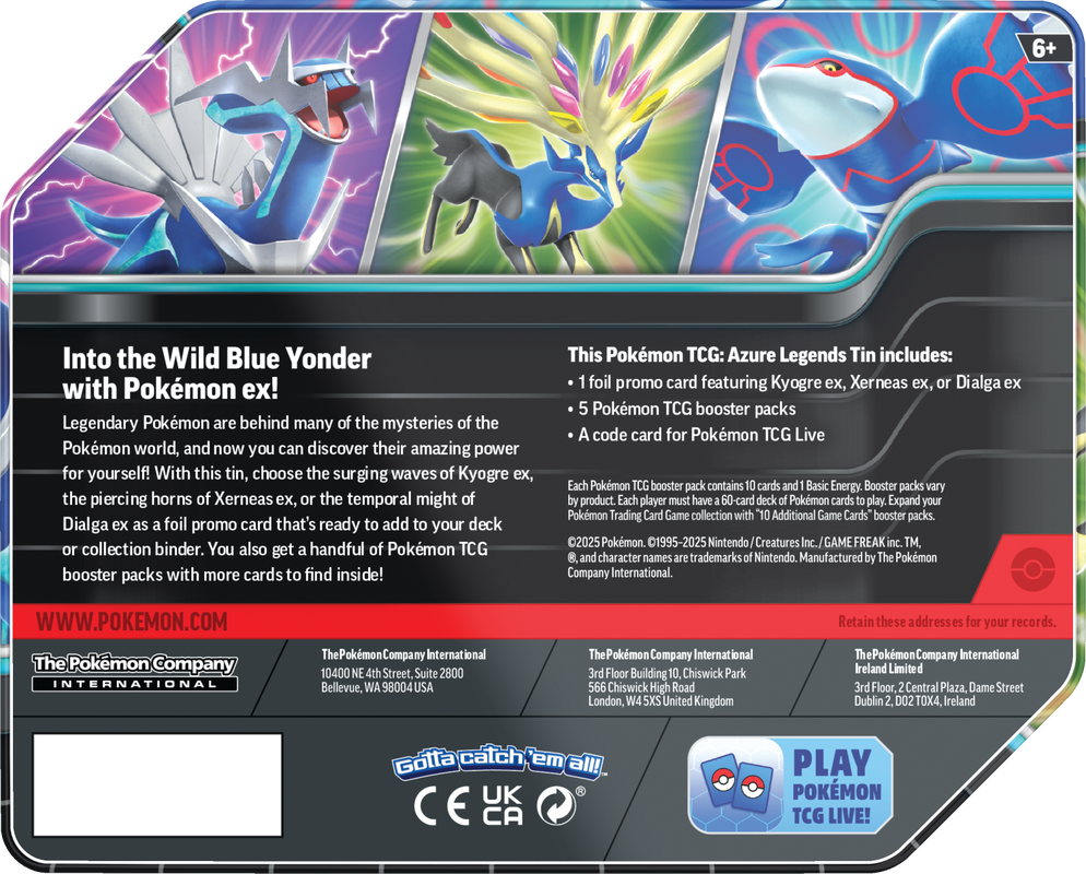 Pokémon Scarlet &amp; Violet Azure Legends Tin (Kyogre Ex) - back