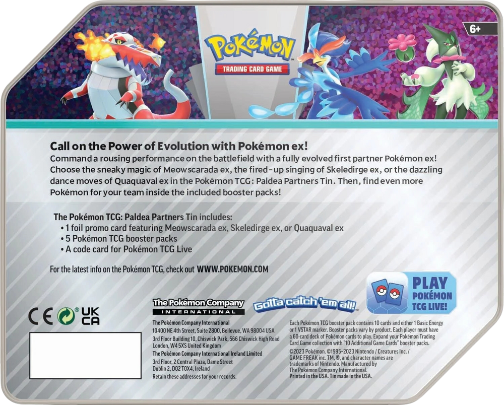 Pokémon Scarlet & Violet Paldea Partners Tin (Skeledirge Ex) back