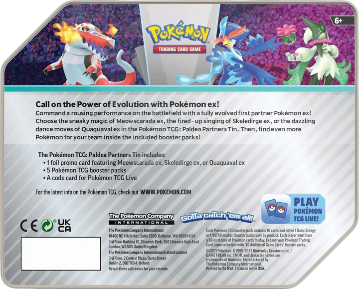 Pokémon Scarlet &amp; Violet Paldea Partners Tin (Skeledirge Ex) back
