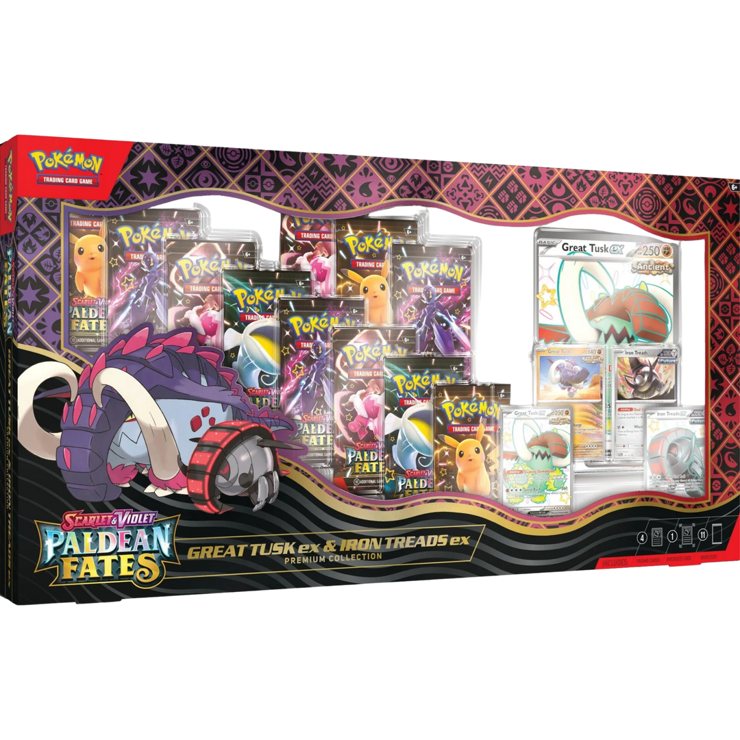 Pokémon Scarlet &amp; Violet Paldean Fates Great Tusk Ex &amp; Iron Treads Ex Premium Collection Box | SV4.5