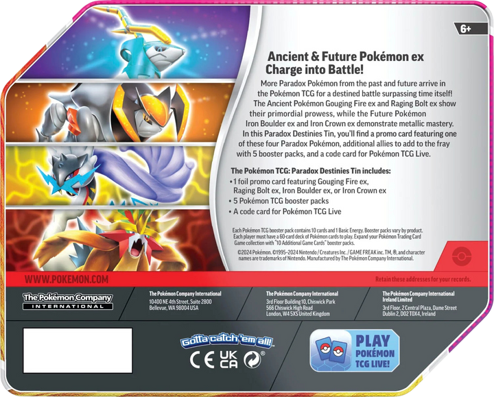 Pokémon Scarlet &amp; Violet Paradox Destinies Tin (Iron Crown Ex) back