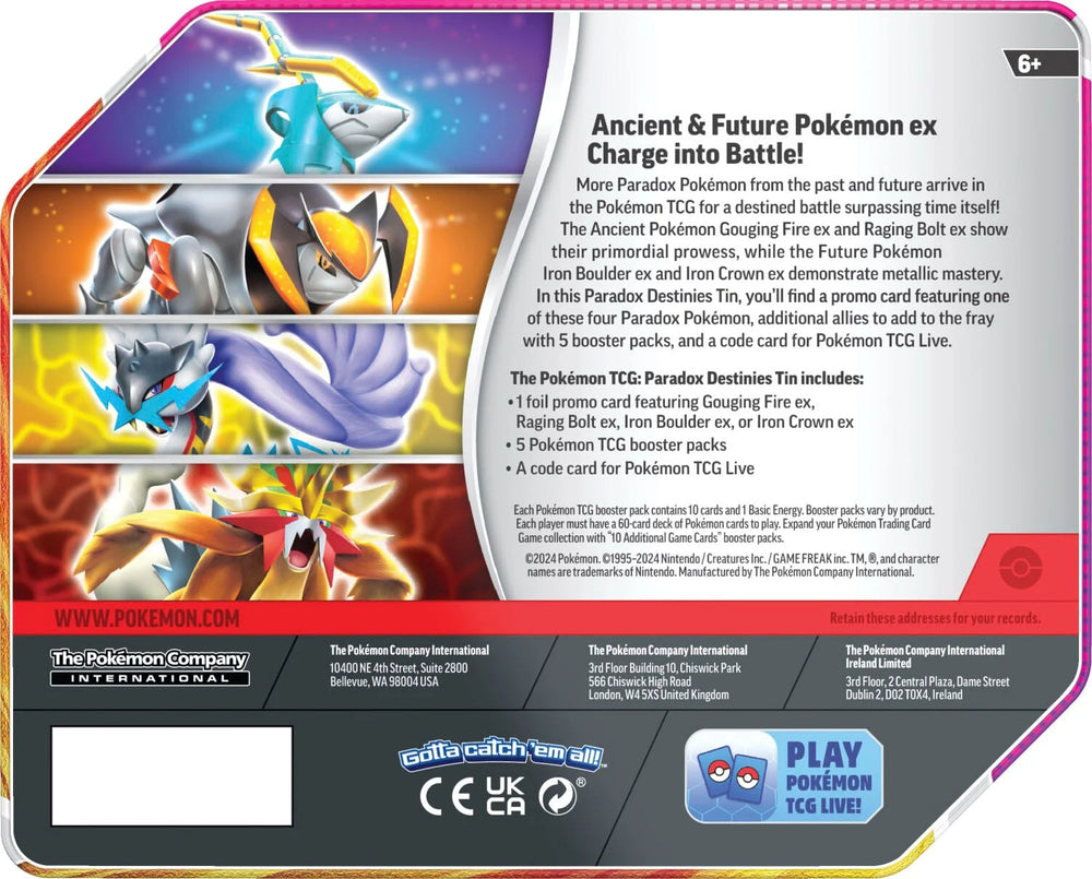 Pokémon Scarlet & Violet Paradox Destinies Tins (Iron Boulder Ex) - back