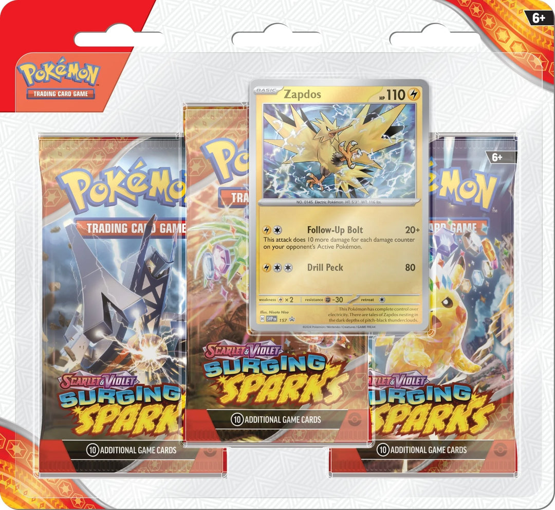 Pokémon Scarlet &amp; Violet Surging Sparks 3-Pack Blister (Zapdos) | SV08