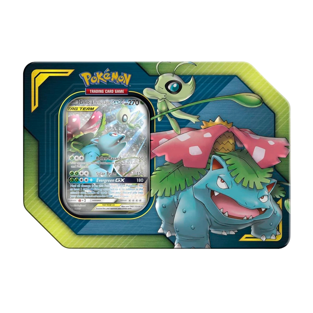 Pokémon Sun &amp; Moon Celebi &amp; Venusaur GX Tag Team Tin
