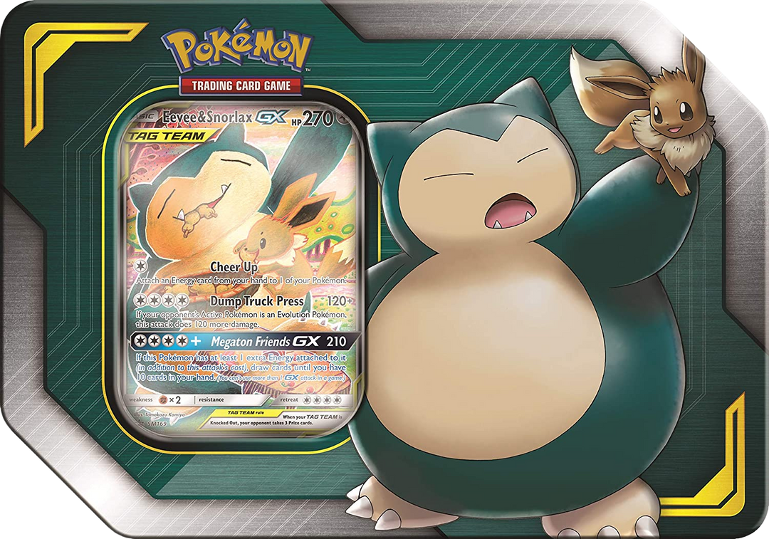 Pokémon Sun &amp; Moon Eevee &amp; Snorlax GX Tag Team Tin