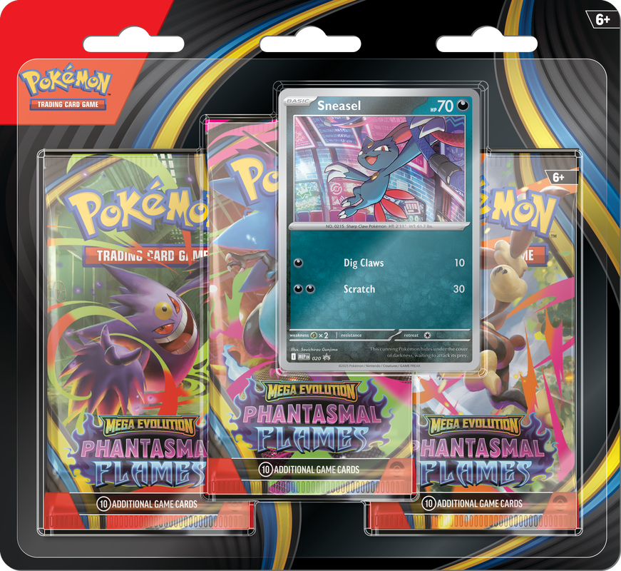 Pokemon TCG: Mega Evolution ME02 Phantasmal Flames 3-Pack Blister Sneasle (PRE-ORDER)
