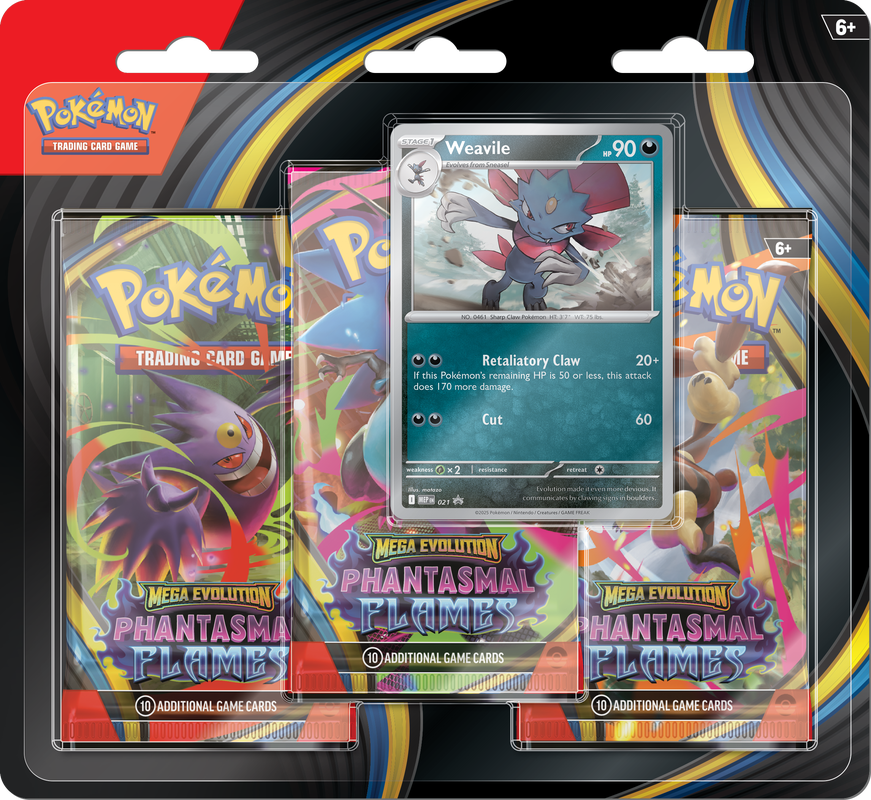 Pokémon Mega Evolution Phantasmal Flames 3-Pack Blister (Weavile) | ME02